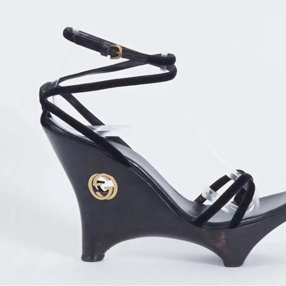 Gucci Shoes - ISO Gucci Black Strappy Wedge Sandals